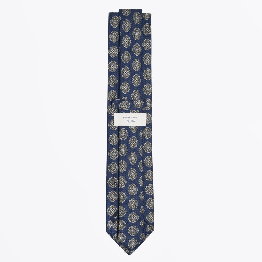 - Floral Cotton Viscose Mix Tie - Navy