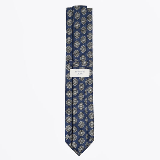 - Floral Cotton Viscose Mix Tie - Navy