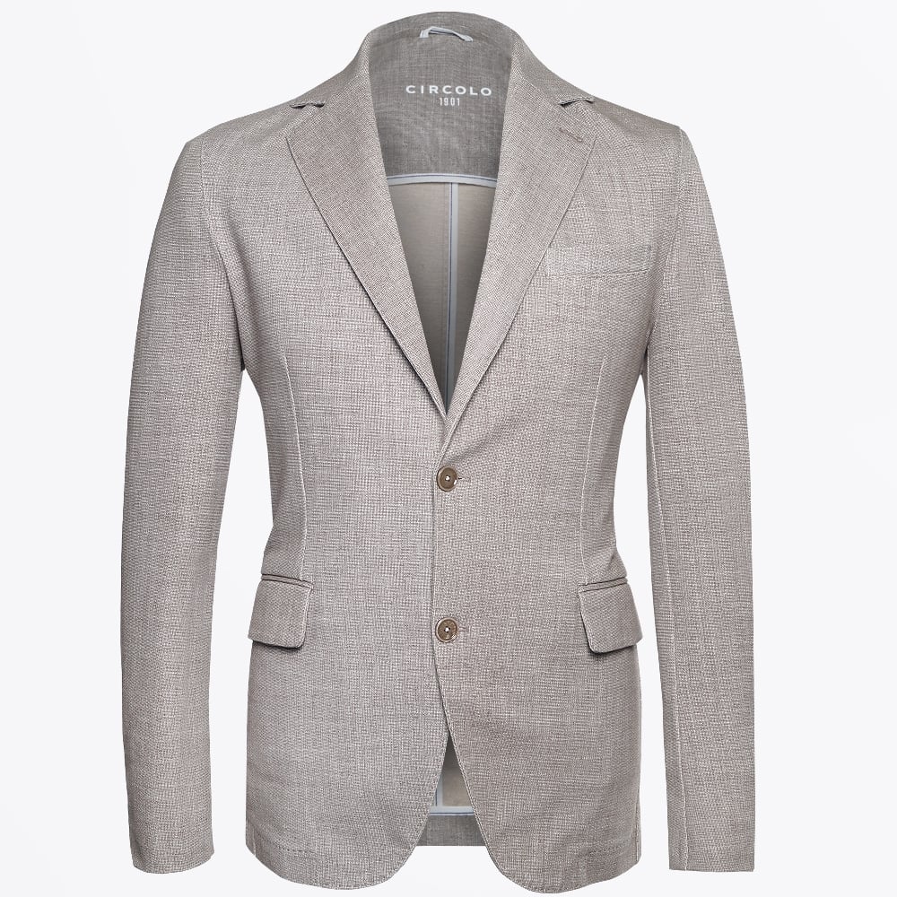 Circolo Linen Look Print Blazer - Oat