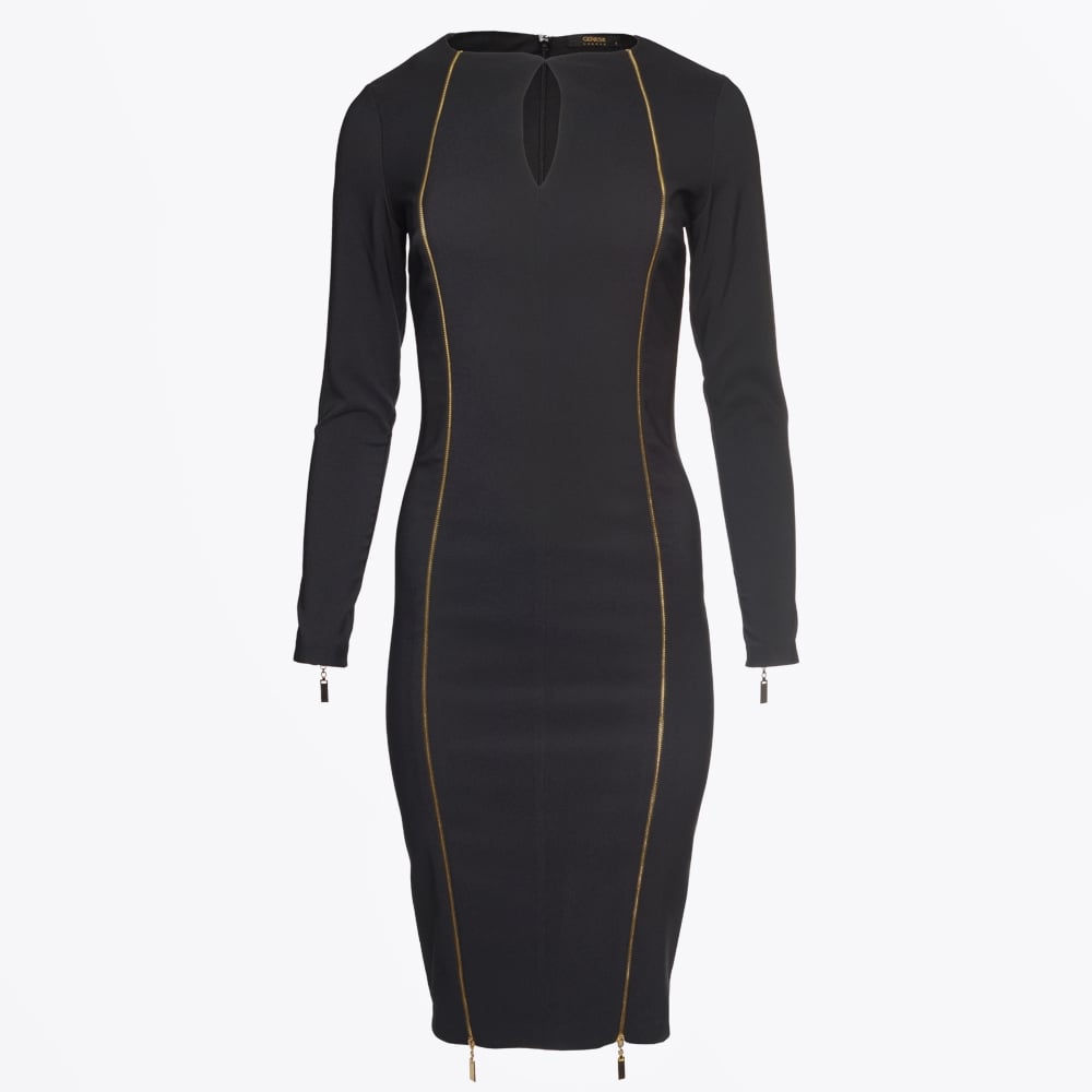Genese Kendra Double Gold Zip Dress - Black