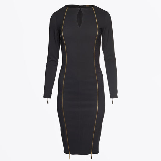 Kendra Double Gold Zip Dress - Black