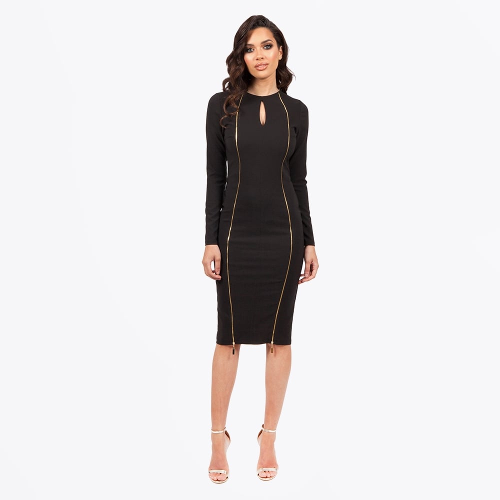 Genese Kendra Double Gold Zip Dress - Black