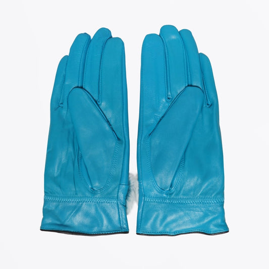 - Rabbit Fur Trim Gloves - Blue