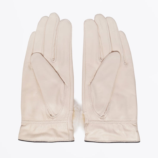 - Rabbit Fur Trim Gloves - Cream
