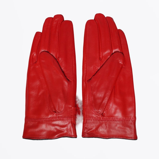 - Rabbit Fur Trim Gloves - Red