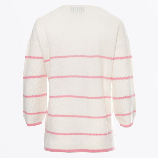 - Pique V Neck Stripe Sweater - Pink
