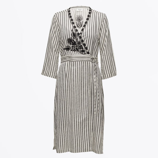 Magic Embroidered Stripe Dress - White