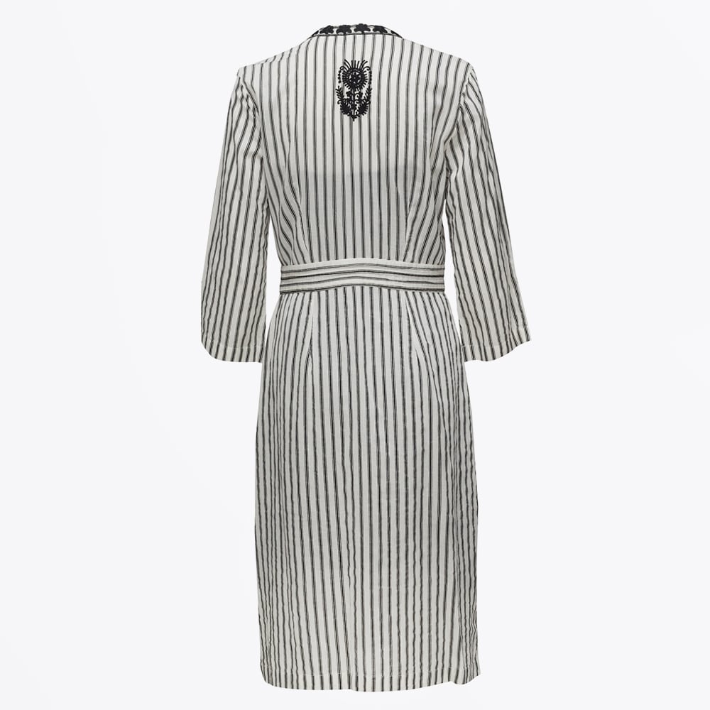 Magic Embroidered Stripe Dress - White