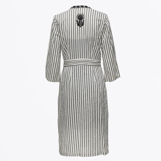 Magic Embroidered Stripe Dress - White
