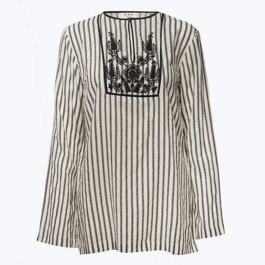 Magic Embroidered Striped Top - White
