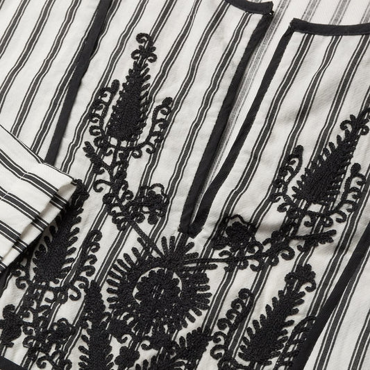 Magic Embroidered Striped Top - White