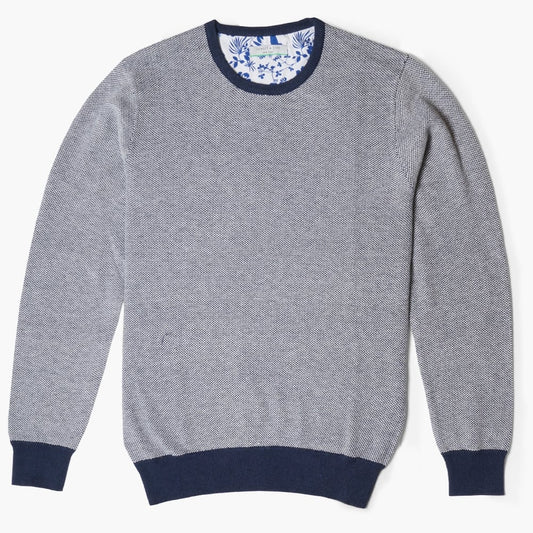 - Textured Crew Neck Jumper - Navy