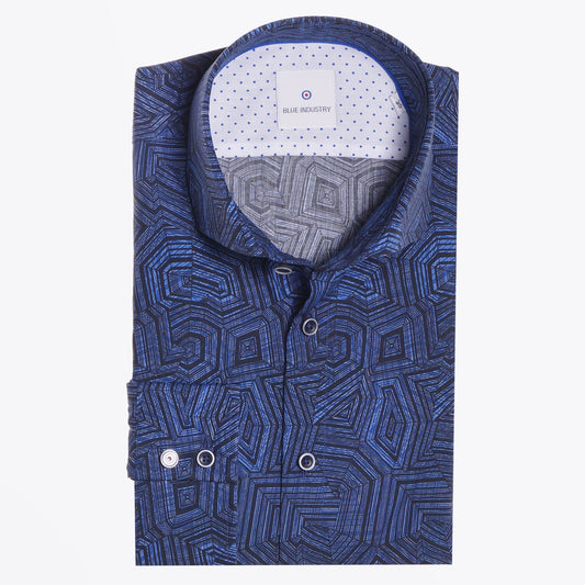 - Cotton Geo Print Shirt - Blue