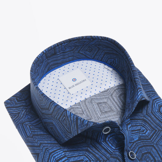 - Cotton Geo Print Shirt - Blue