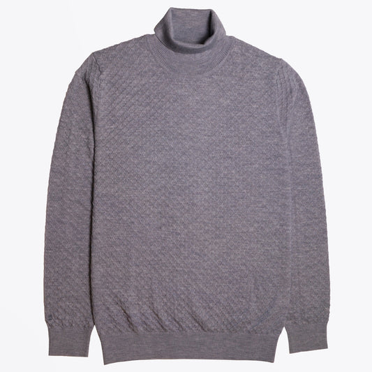- Textured Roll-neck Knit - Grey