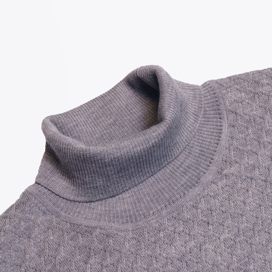 - Textured Roll-neck Knit - Grey