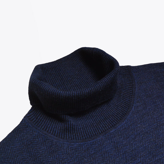 Herringbone Roll-neck Knit - Navy