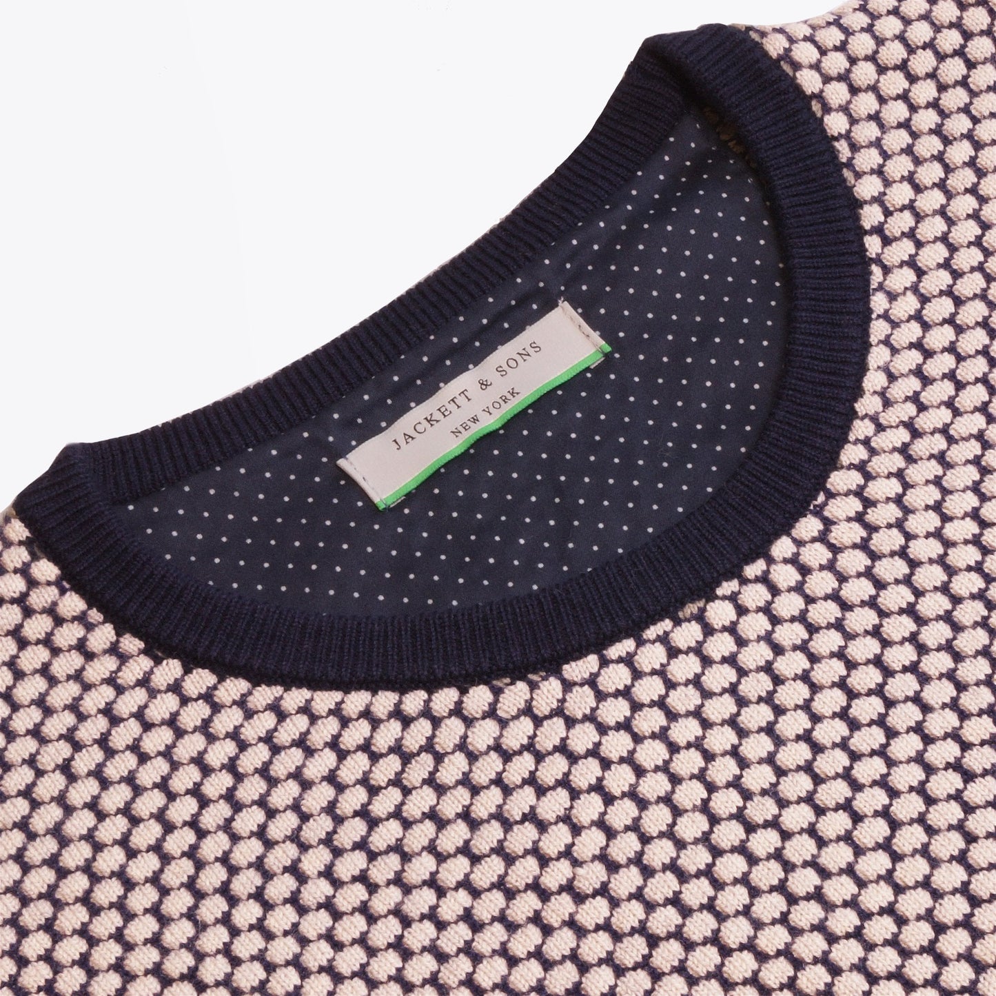 - Textured Crew Neck Knit - Grey/Navy