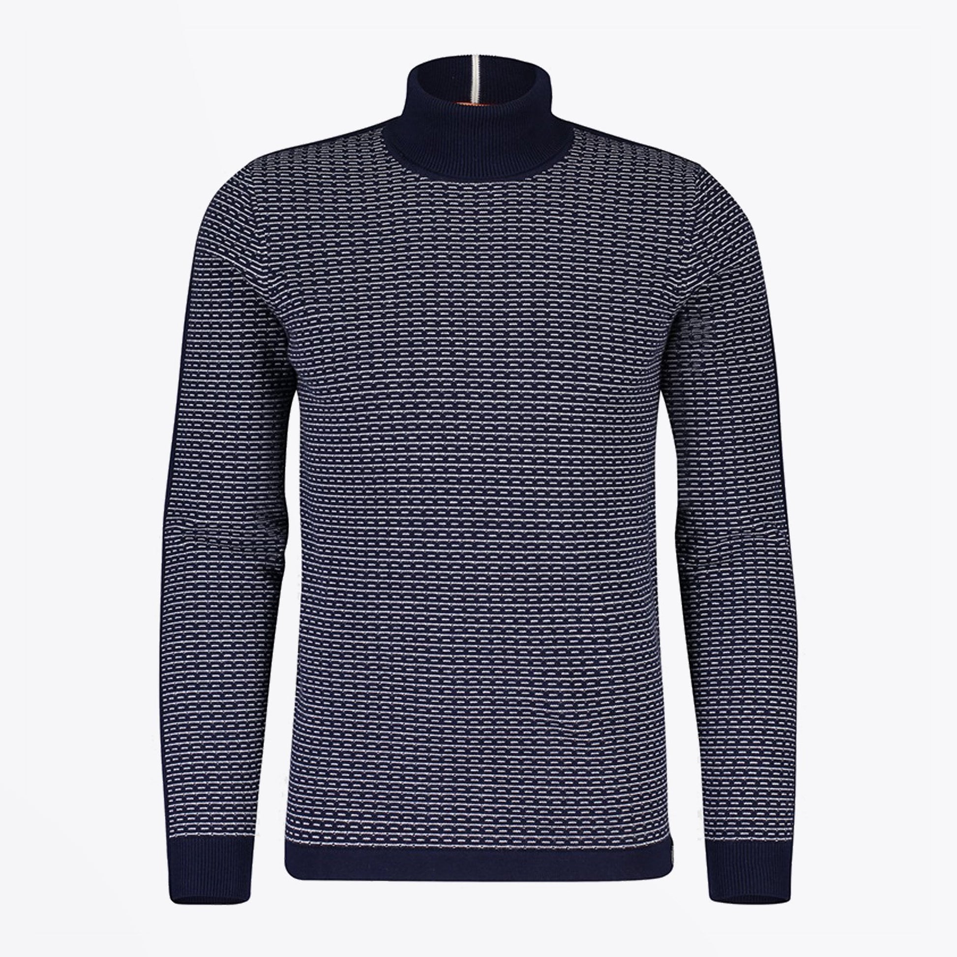Blue Geometric High Neck Knit - Navy