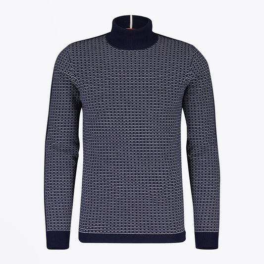 Geometric High Neck Knit - Navy
