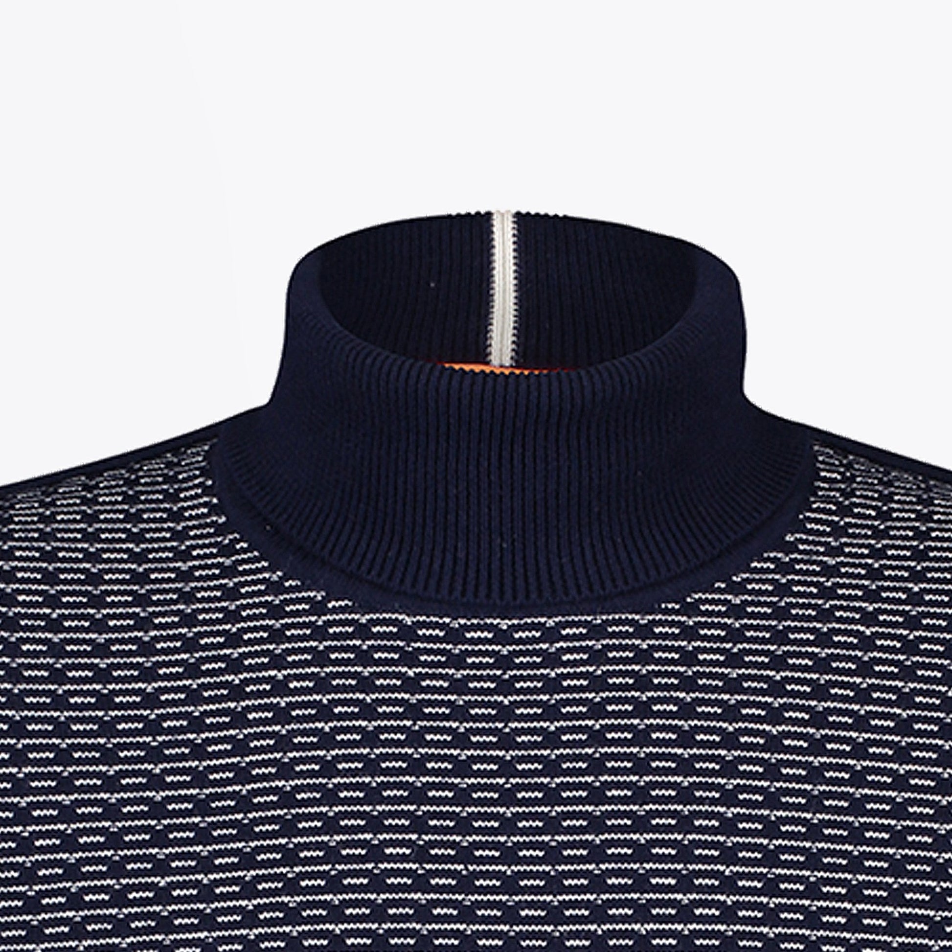Blue Geometric High Neck Knit - Navy