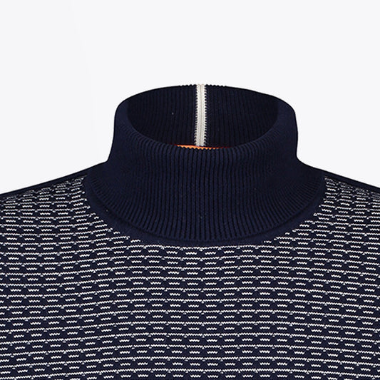 Geometric High Neck Knit - Navy