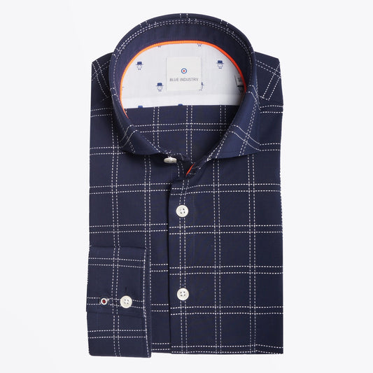 - Check Stitched Shirt - Navy
