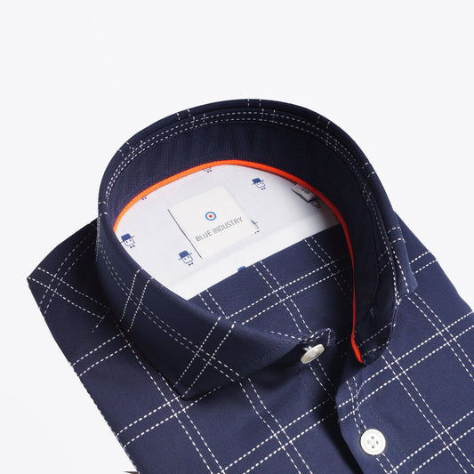 - Check Stitched Shirt - Navy