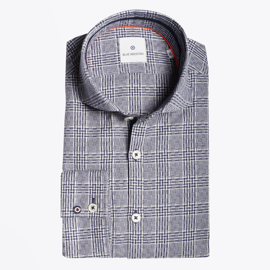 - Cotton Checked Shirt - Navy/White