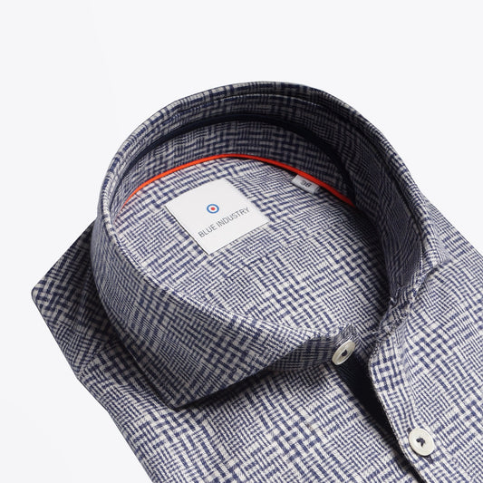 - Cotton Checked Shirt - Navy/White