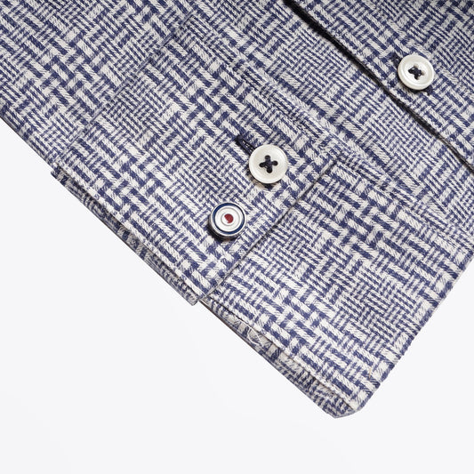 - Cotton Checked Shirt - Navy/White