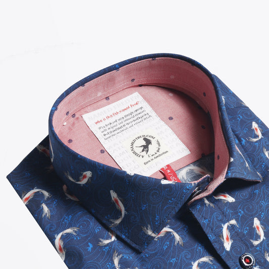 - Fish Print Shirt - Blue