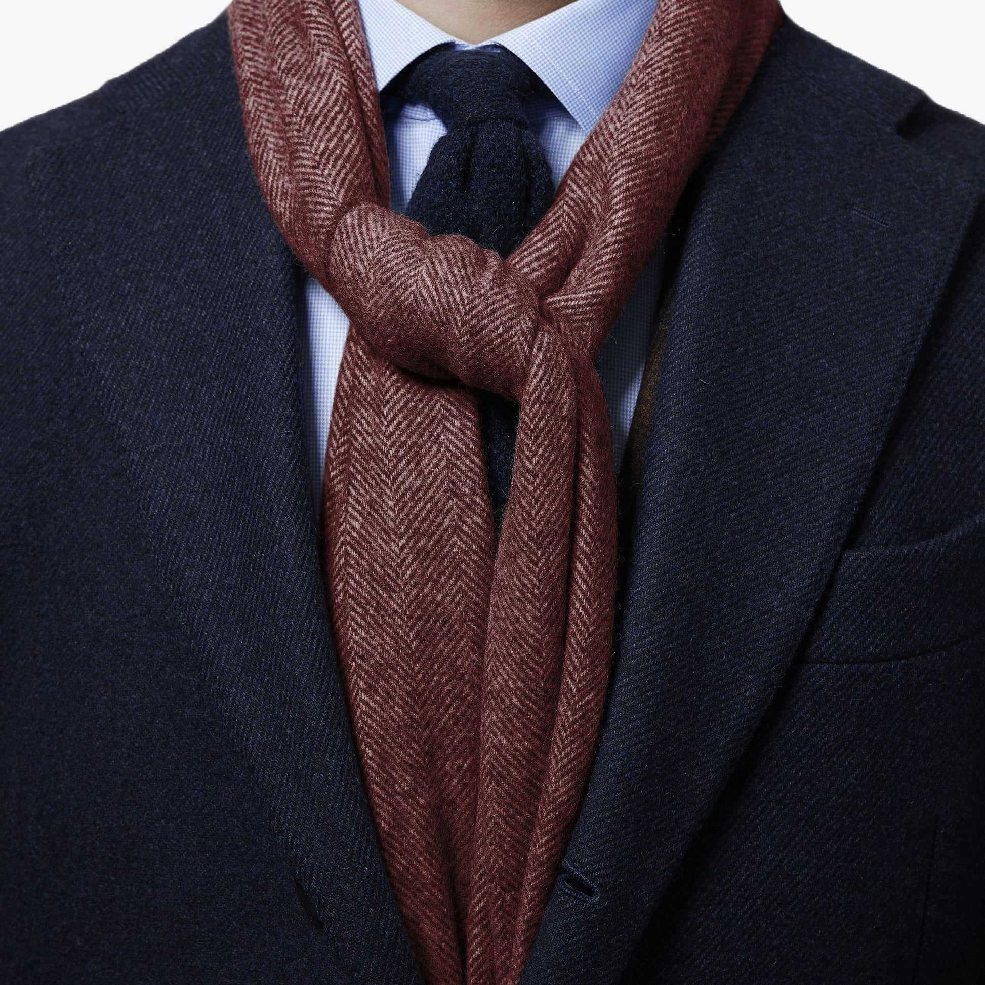 Eton Herringbone Wool Scarf - Pink/Red