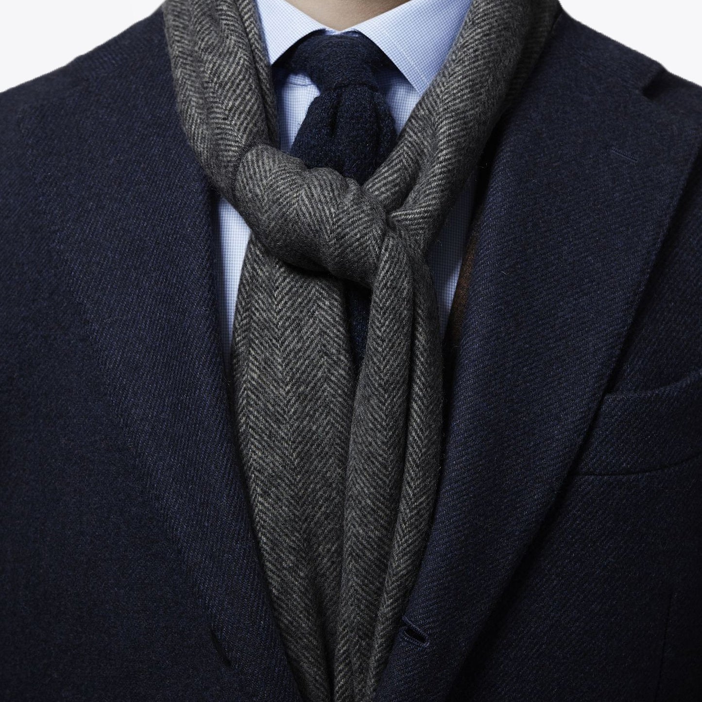 Herringbone Wool Scarf - Grey
