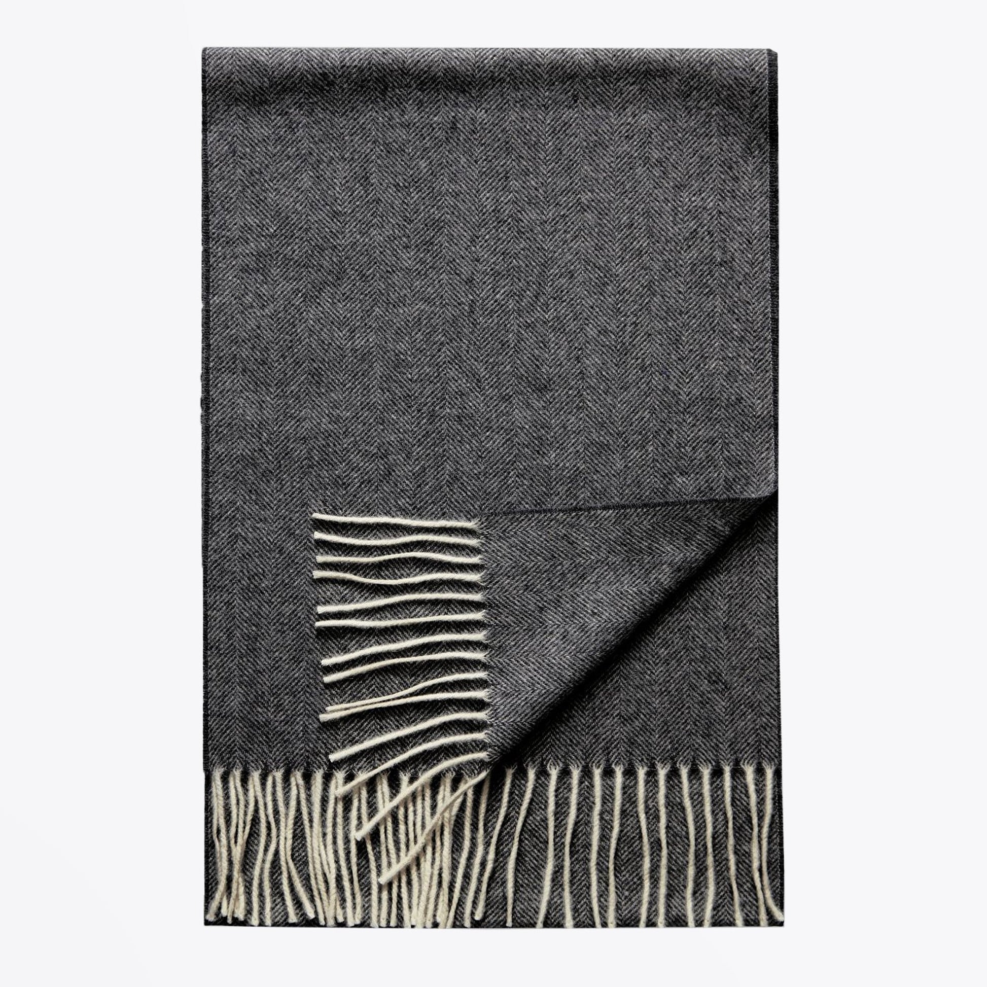 Eton Herringbone Wool Scarf - Grey