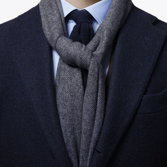 Herringbone Wool Scarf - Blue