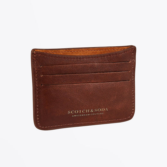 Leather and Suede Card Holder - Brown