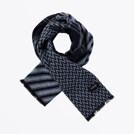 - Pattern Wool Scarf - Navy