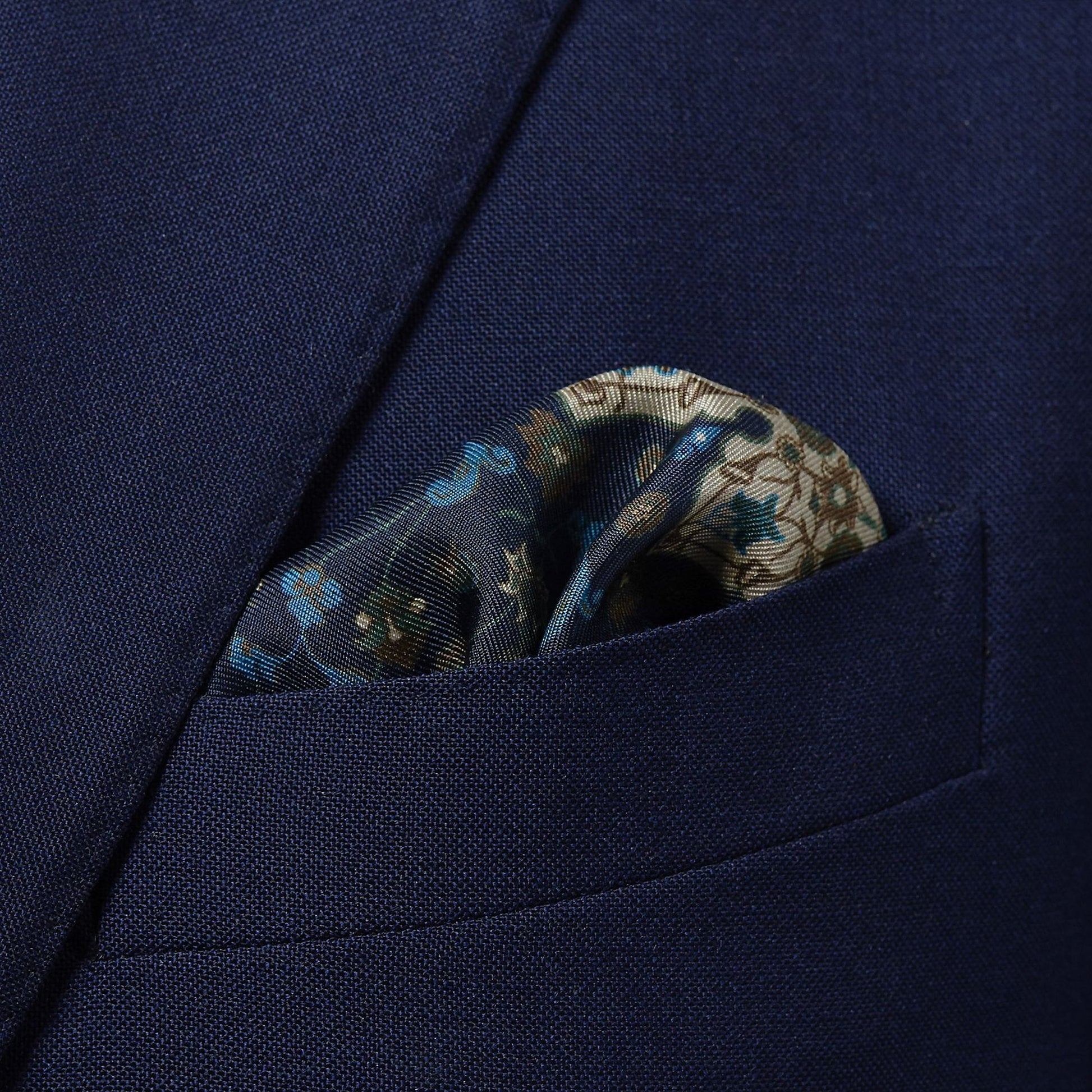 Eton Lotus Flower Pocket Square - Blue