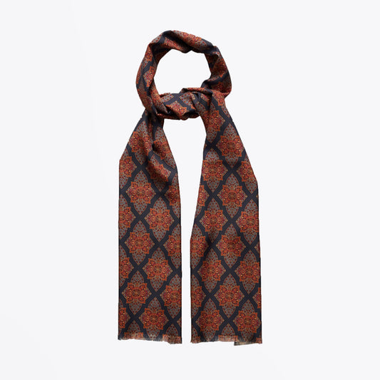 - Printed Medallion Scarf - Navy/Multi