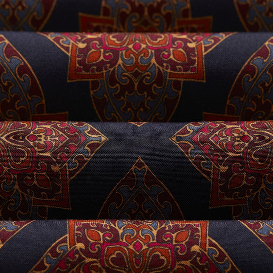 - Printed Medallion Scarf - Navy/Multi