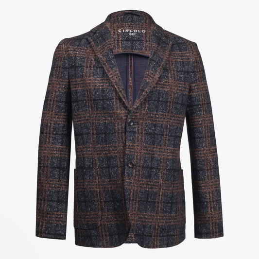 - Cotton Check Blazer - Navy/Multi