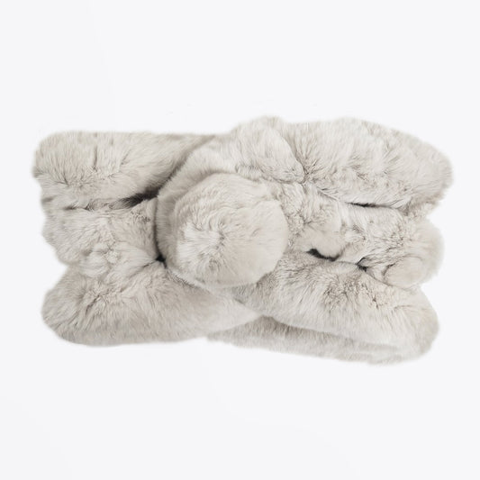 - Rabbit Fur Pom Pom Scarf - Grey