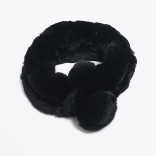 - Rabbit fur Pom Pom Scarf - Black