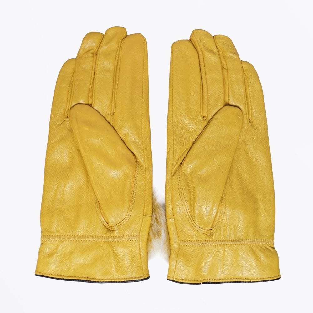 - Rabbit Fur Trim Gloves - Mustard