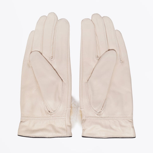 - Rabbit Fur Trim Gloves - Cream