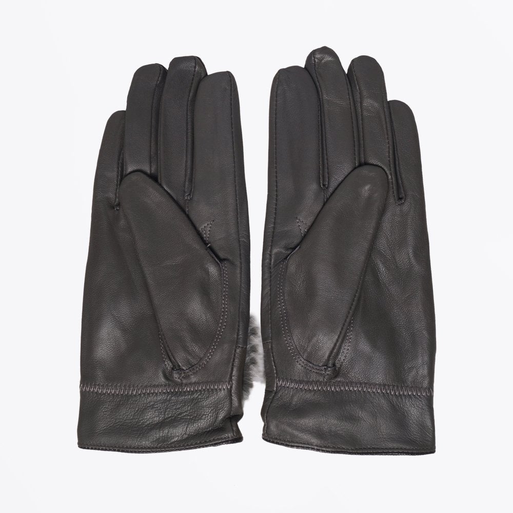 - Rabbit Fur Trim Gloves - Grey
