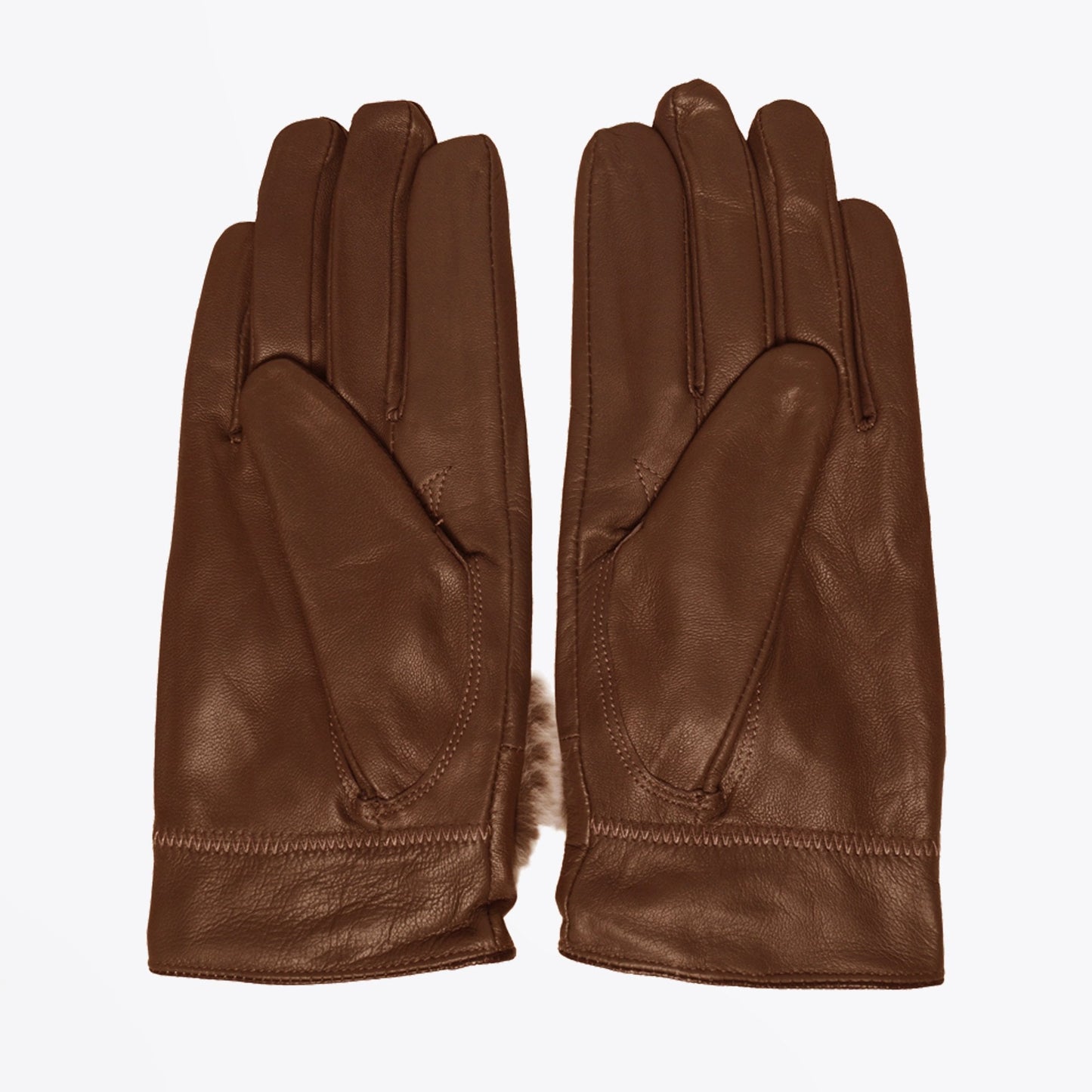 - Rabbit Fur Trim Gloves - Tan