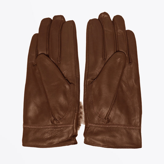- Rabbit Fur Trim Gloves - Tan
