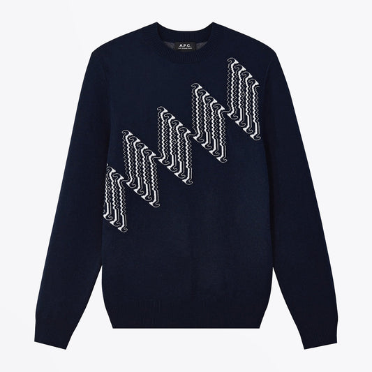 Jacquard Merino Wool Sweater - Navy